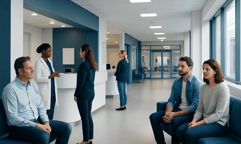 How Much Cash Should You Bring for Treatment in Turkey? 3 Patients waiting in a hospital lobby with medical staff assisting them.
