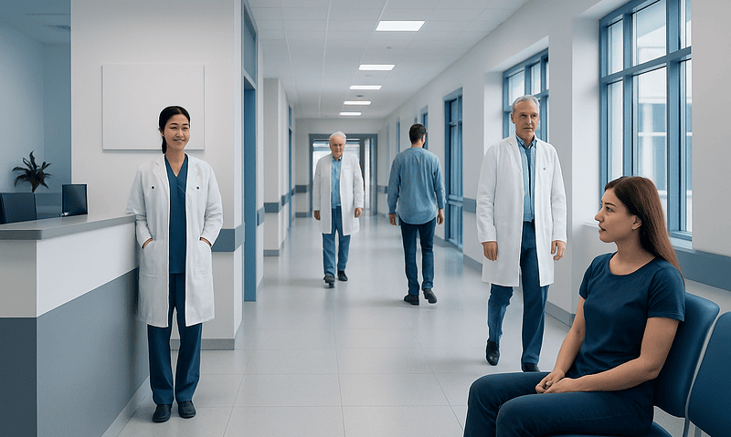 Are Pre-Travel Tests Included in Your Turkey Treatment Cost? 4 Medical staff and patient in a modern hospital corridor.