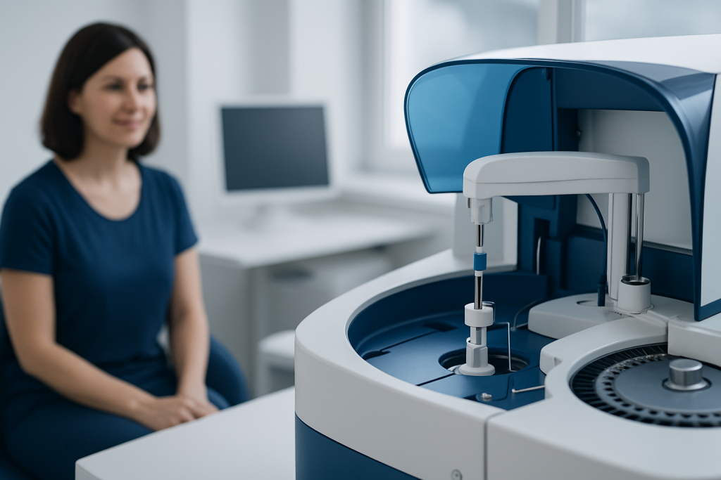 Laboratory machine for thyroid and hormone testing at Acibadem Hospitals.