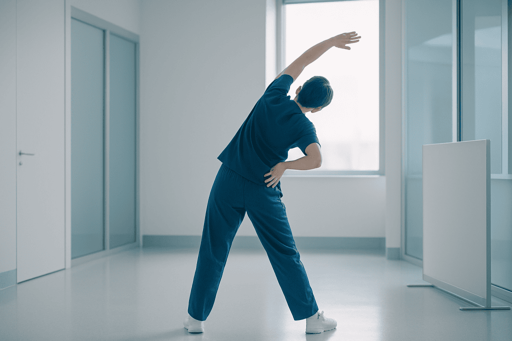 The Treatment Advances Transforming Heart Valve Surgery with Multidisciplinary Teams 1 Young woman stretching in a bright, modern medical facility.