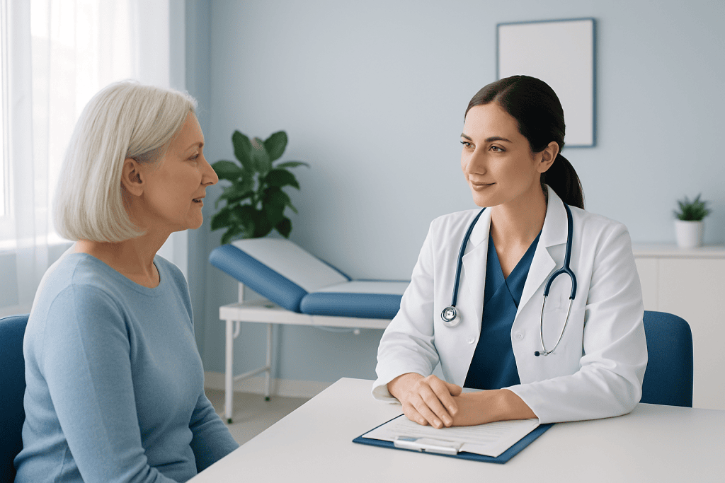 Doctor consulting with a patient in a modern clinic setting.