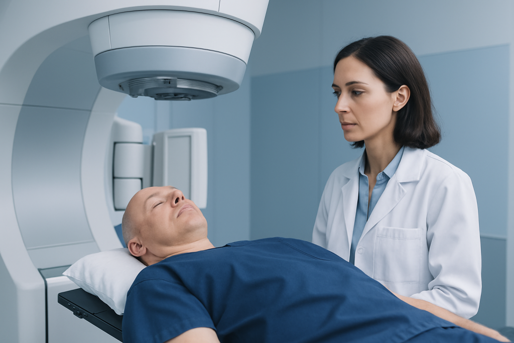 Medical professional prepares patient for MRI scan at Acibadem Hospital.