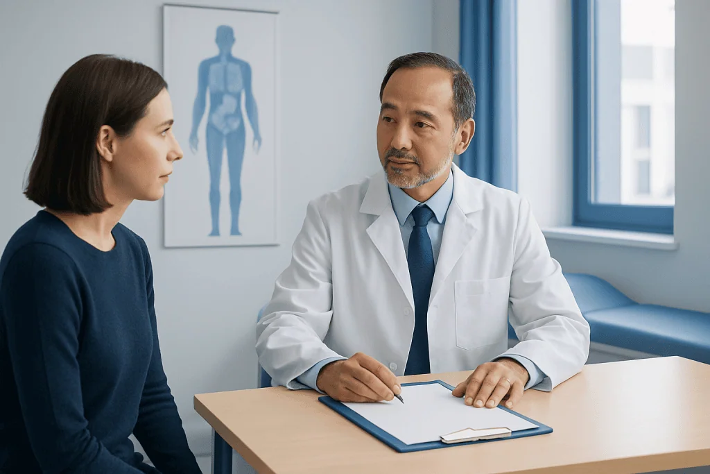 Doctor consulting with a patient in a medical office setting.