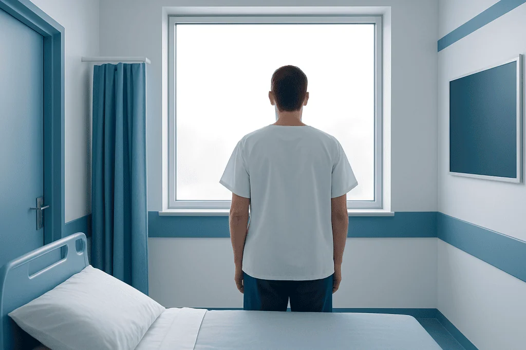 Urethroplasty Surgery at Acibadem Hospital 1 Patient in hospital room looking out the window for recovery.
