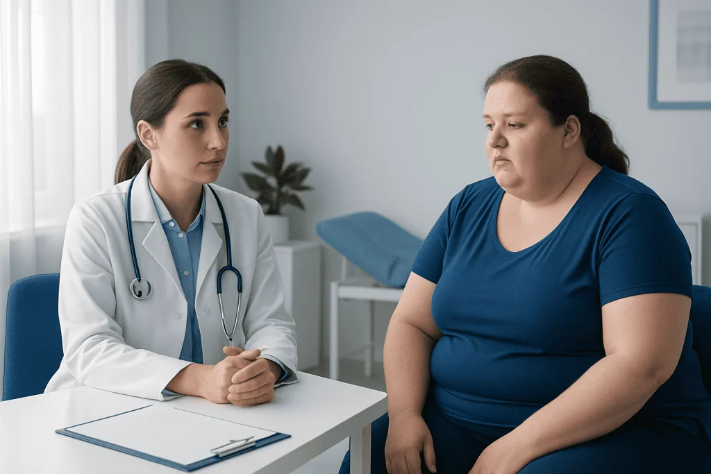 Doctor consulting with a patient after gastric sleeve surgery.