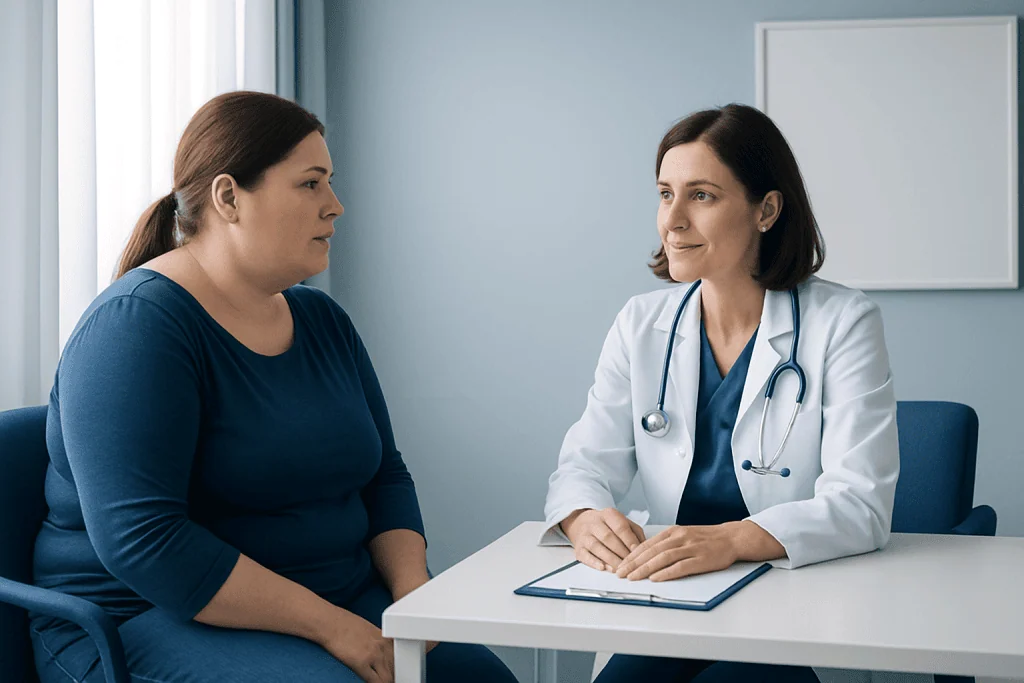 Doctor consulting with a patient in a medical office setting.