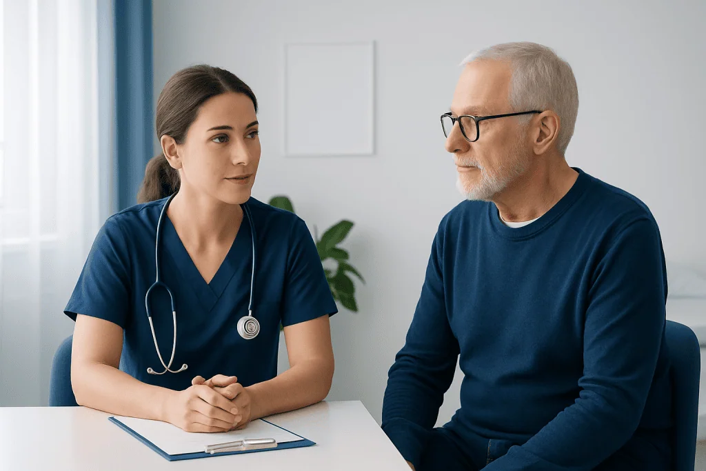 Doctor consulting with a patient in a medical office.