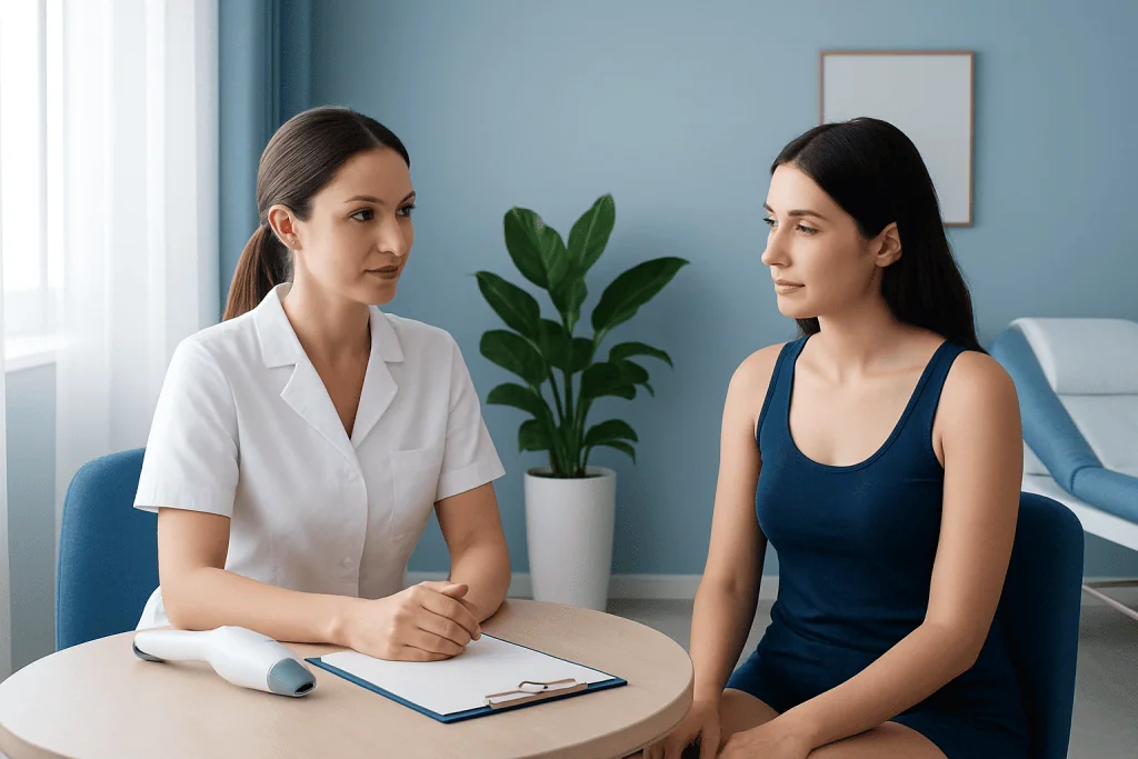 Consultation at Acibadem Hospital for laser hair treatment options.
