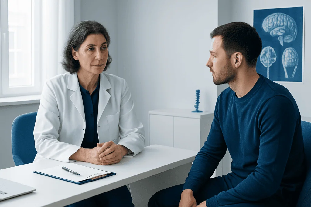 Doctor consulting with a patient in a medical office.