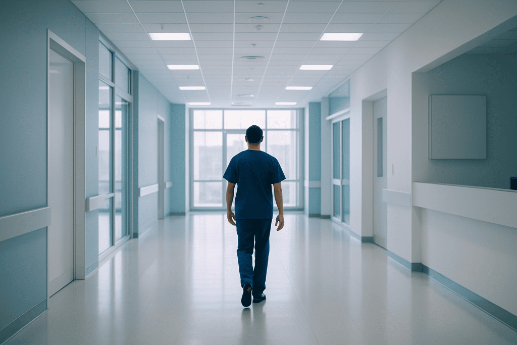 What Americans Should Know Before Choosing Wellness Diagnostics Overseas with Safer Recovery Support 1 Male healthcare professional walking in a modern hospital corridor.