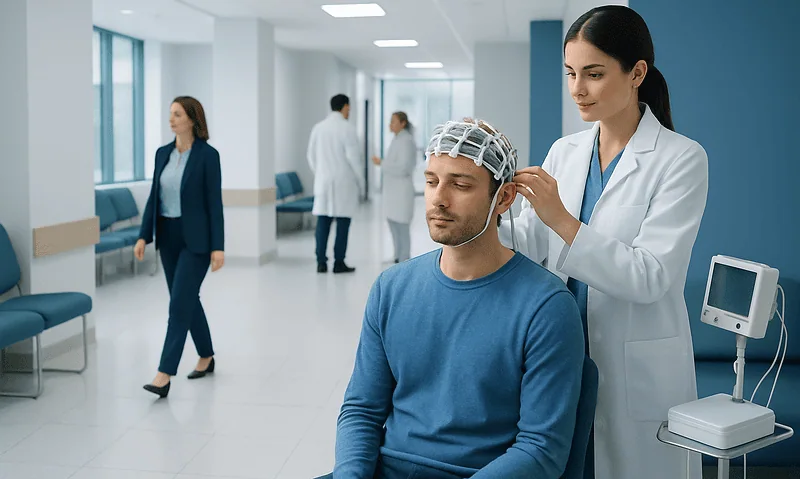 Patient undergoing EEG test at Acibadem Hospital in Turkey.
