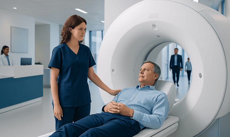 Patient undergoing MRI scan at Acibadem Hospital in Turkey.