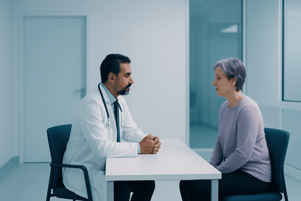What Are The Long-term Effects of Graves’ Disease? 1 Doctor consulting with an elderly woman in a medical office.