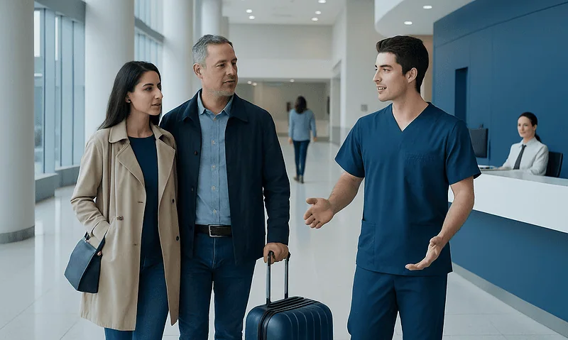 Hospital staff assisting a patient at Acibadem Hospital.