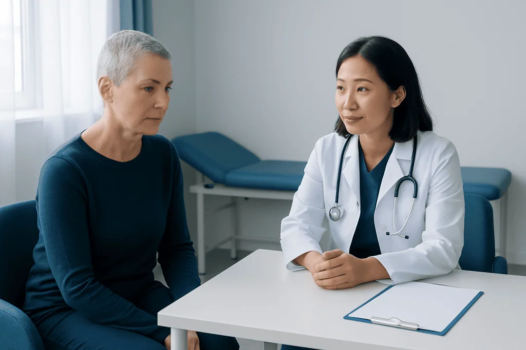 Doctor consulting with a patient in a medical office setting.