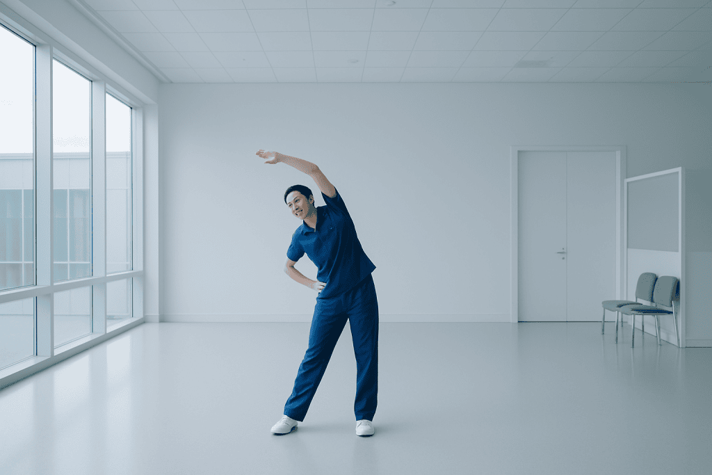 What Causes Pancreatic Cancer Key Causes and Risk Factors 1 Female healthcare worker stretching in a bright, empty hospital room.