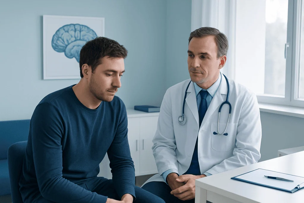 Doctor consulting with patient about sleep study procedures at Acibadem Hospital.