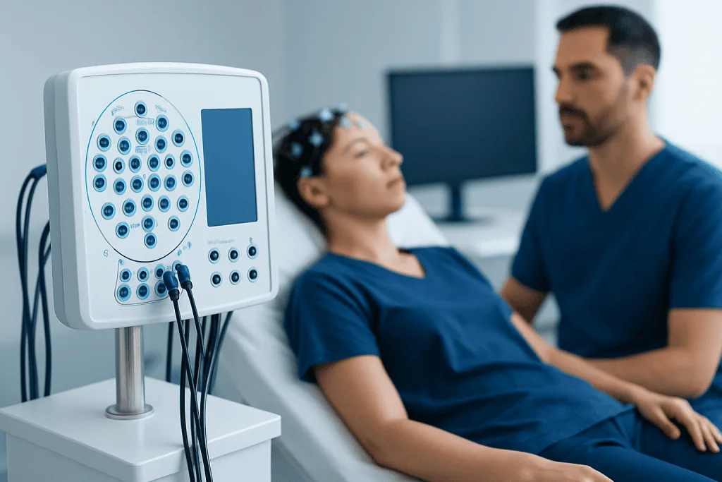 Electroencephalogram (EEG) machine used in neurophysiology testing at Acibadem Hospital.