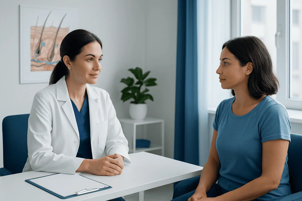 Doctor consulting a patient in a modern clinic setting.