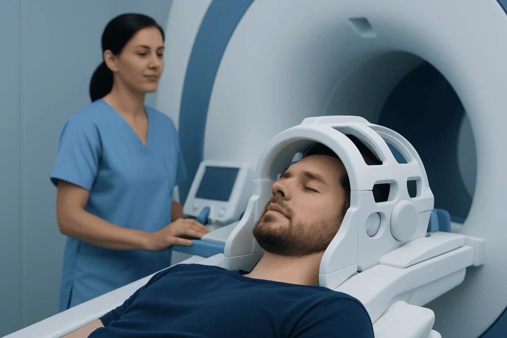 Patient undergoing MRI scan at Acibadem Hospital for brain health assessment.