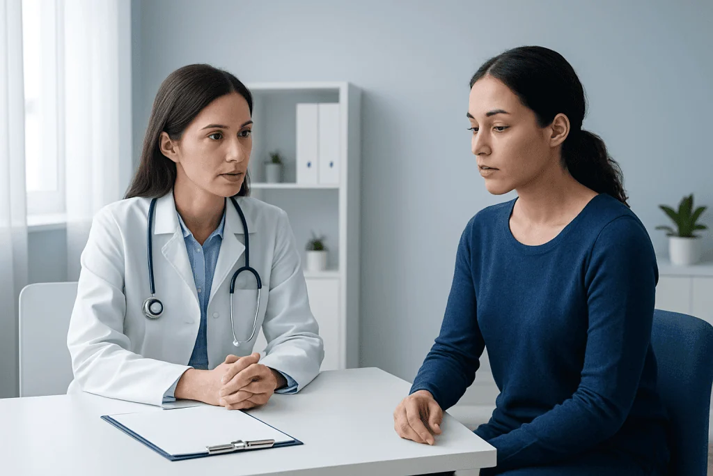 Doctor consulting with a patient in a medical office setting.