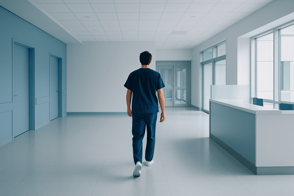 What Experienced Doctors Explain About Lymphoma Treatment with Safer Recovery Support 1 Healthcare professional walking in a modern hospital corridor.