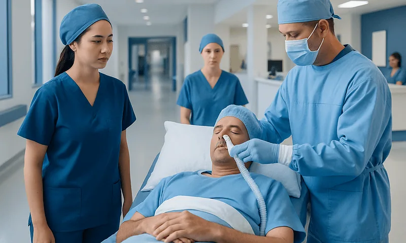 How to Prepare for General Anesthesia in Turkey 1 Medical team preparing patient for anesthesia in hospital setting.