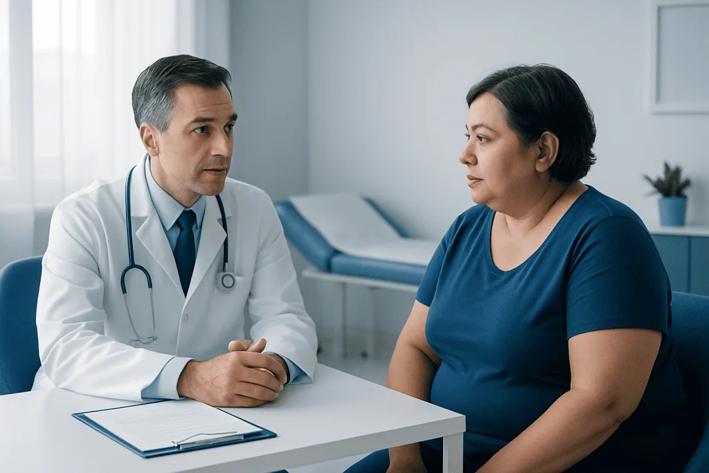 Doctor consulting with a patient in a medical office setting.