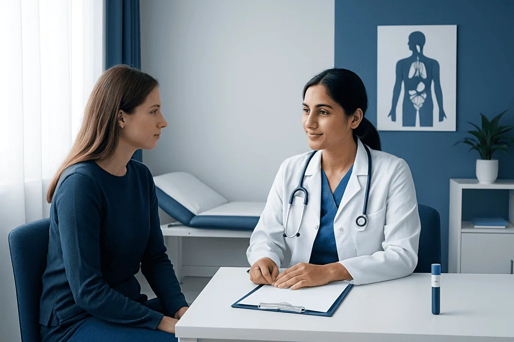 Doctor consulting with a patient in a medical office.