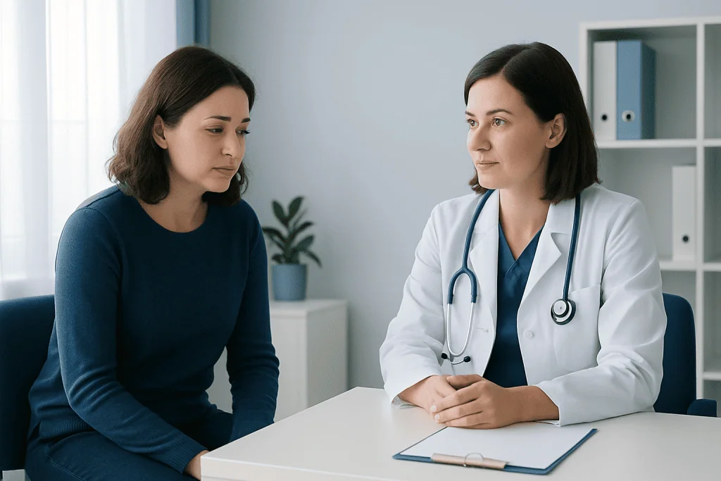 Doctor consulting with a patient in a medical office.