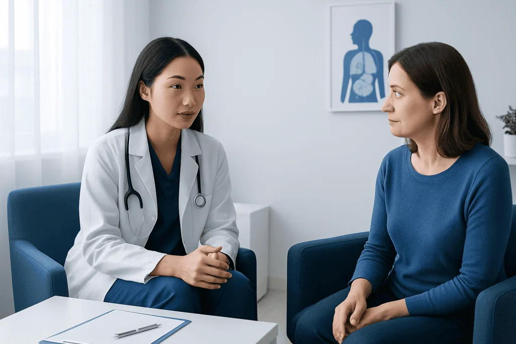 Doctor consulting with a patient in a medical office setting.