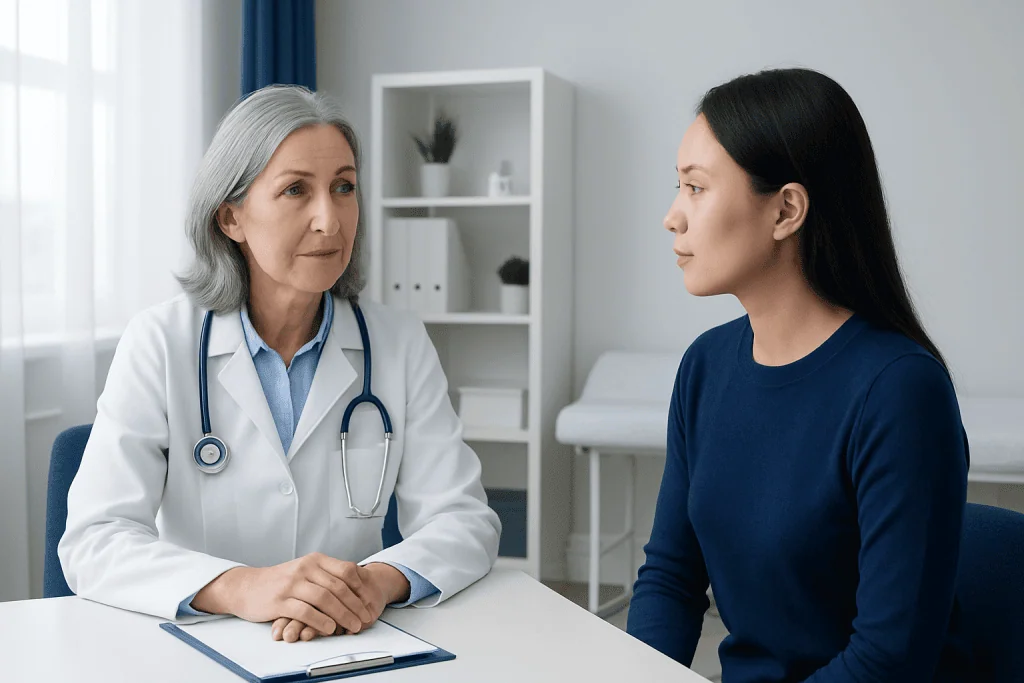Doctor consulting with a patient in a medical office setting.
