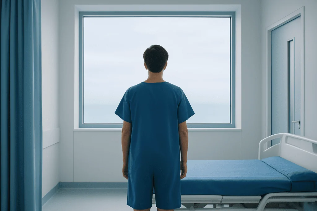 What Is The Best Treatment For Prostate Cancer? 1 Patient in hospital gown looking out of window in hospital room.