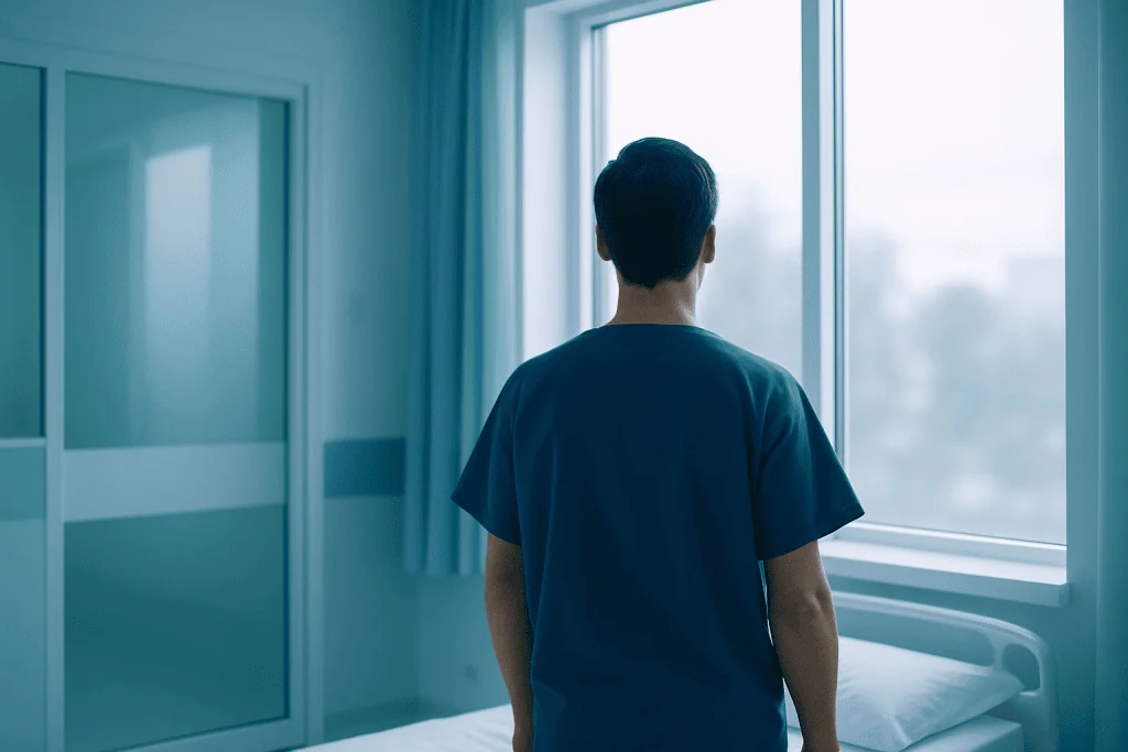 What Is The Treatment For Leukemia Cancer? 1 Healthcare professional looking out hospital window with a view of the city.