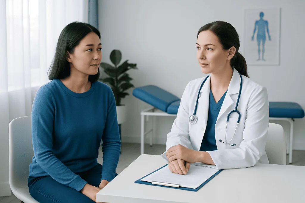 Doctor consulting with a patient in a medical office at Acibadem Hospitals Group.