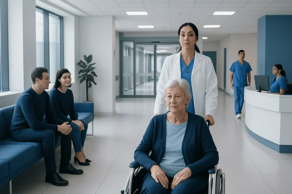 Traveling to Turkey for Treatment with Limited Mobility After Arrival 1 Hospital staff assisting elderly patient in a modern healthcare facility.