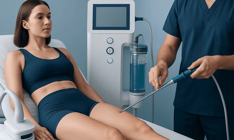 Health Library 15 Patient undergoing body contouring treatment at a medical clinic.
