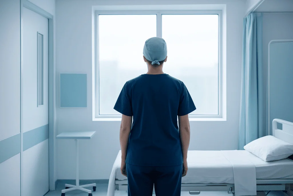 What Makes a Hospital Strong for Genetic Cancer Testing Using Evidence Based Medicine 1 Healthcare professional looking out of hospital window in a clinical room.