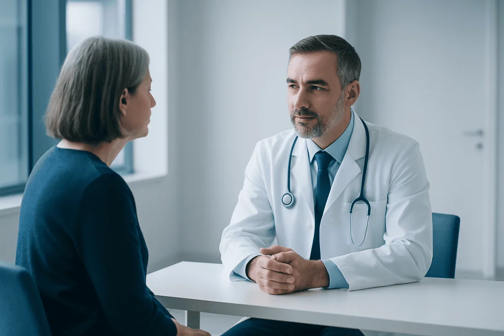 What Makes a Hospital Strong for Scoliosis Treatment Through Advanced Treatment Planning 1 Doctor consulting with a female patient in a modern hospital setting.