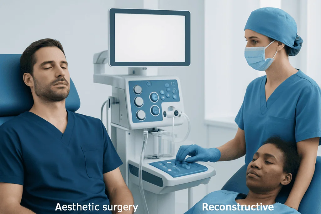 Medical professionals preparing for aesthetic or reconstructive surgery in a hospital.