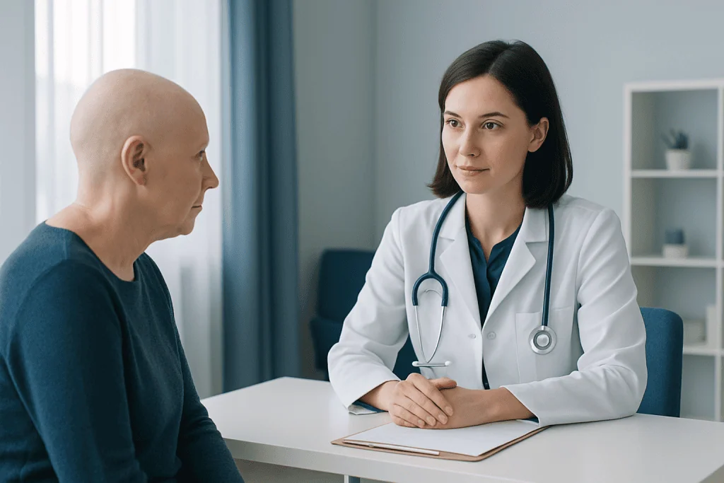 Doctor consulting with a patient in a medical office setting.