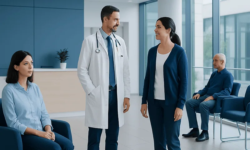 Medical Treatment Costs in Turkey: Hospital, Surgeon, and Test Fees Explained 16 Medical consultation at Acibadem Hospital with doctor and patients.