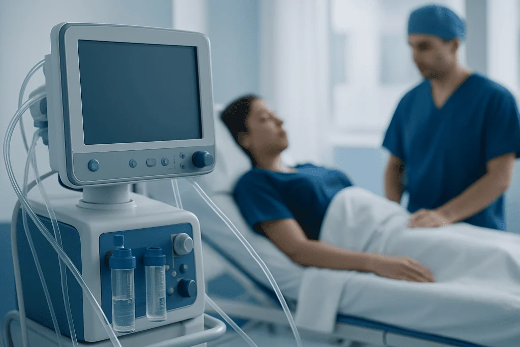 Medical monitor and patient in hospital room at Acibadem Hospitals Group.