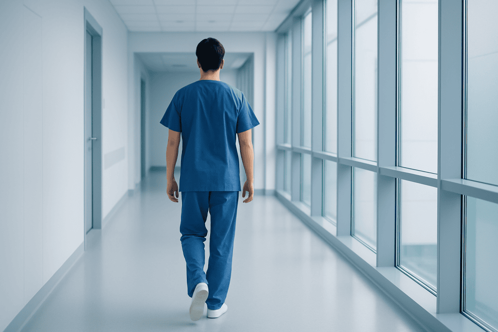What Patients Often Miss Before Needing Oncology Recovery Using Evidence Based Medicine 1 Healthcare professional walking in a modern hospital corridor.