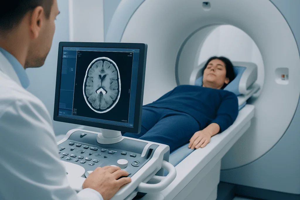 Patient undergoing brain MRI scan at Acibadem Hospital.