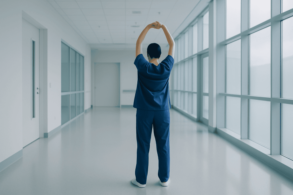 What Really Causes Acne: The Truth Your Dermatologist Won’t Tell You 1 Healthcare professional stretching in hospital corridor with large windows.