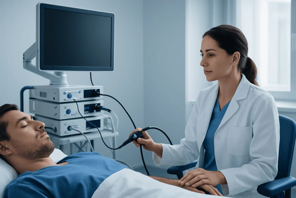 Medical professional performs ultrasound examination on patient in hospital.