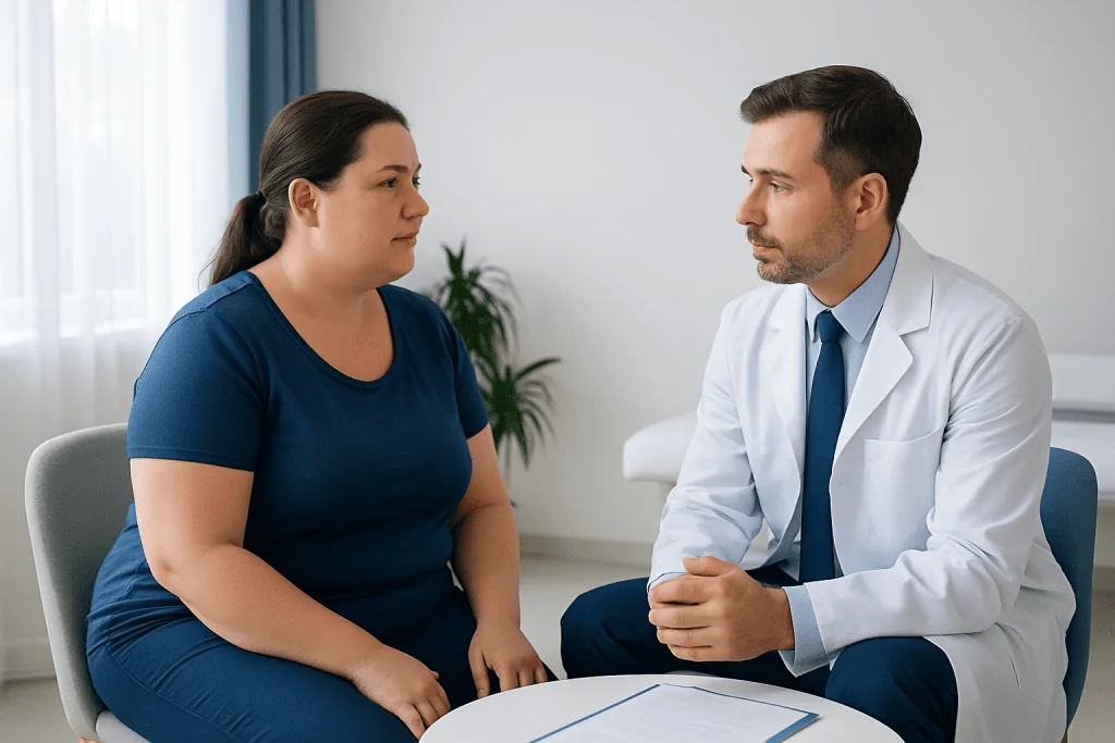 Doctor consulting with a patient about body contouring options after weight loss.