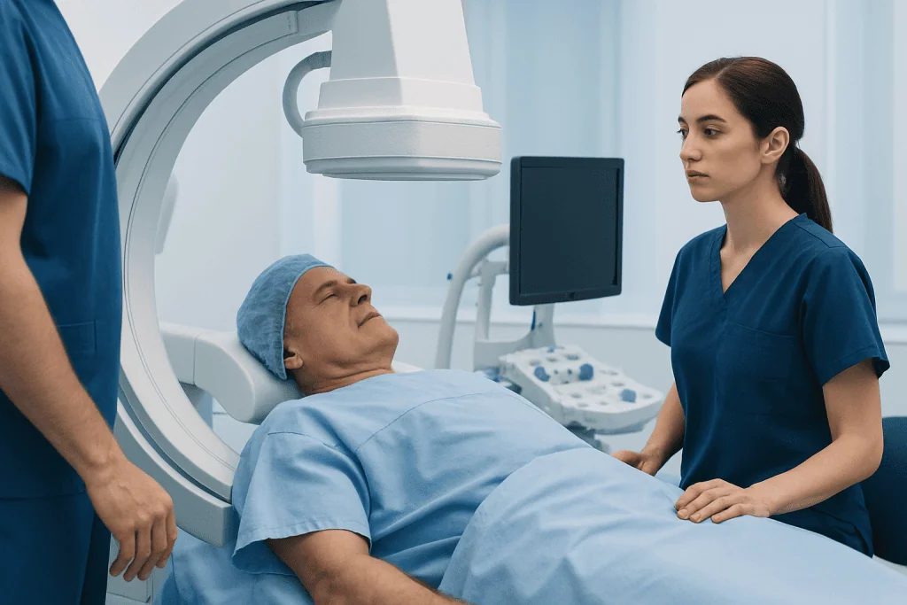 Patient undergoing interventional neurology procedure at Acibadem Hospital.