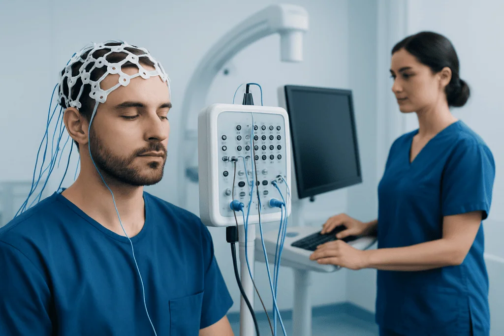 Patient undergoing neurophysiology test at Acibadem Hospital.